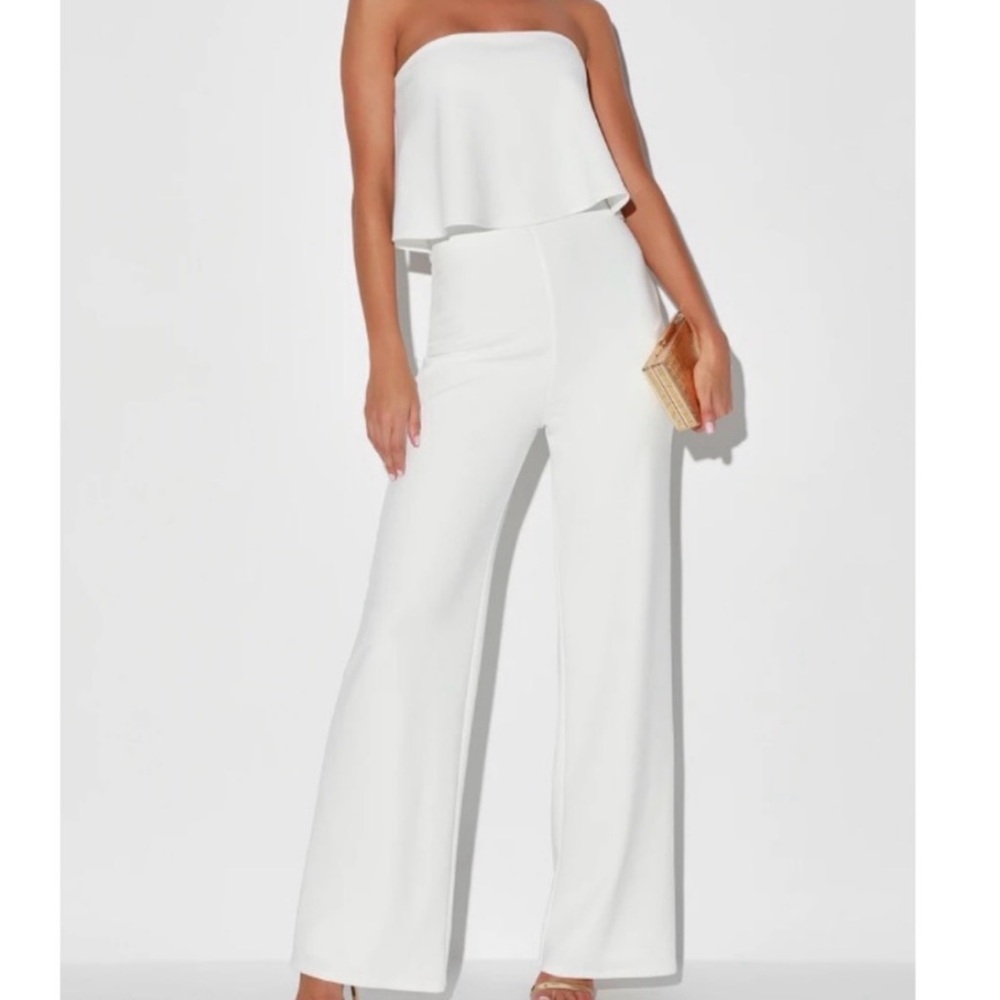 Lulu's Chic White Strapless Jumpsuit